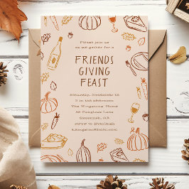 Whimsical Fall Doodles Friendsgiving Abendessen Einladung