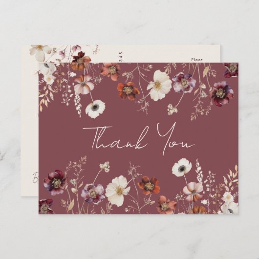 Whimsical Fall Drill Floral Wedding Vielen Dank Postkarte (Vorne/Hinten)
