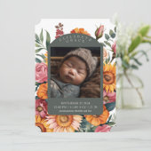 Whimsical Fall Floral Border Birth Ankündigung (Stehend Vorderseite)