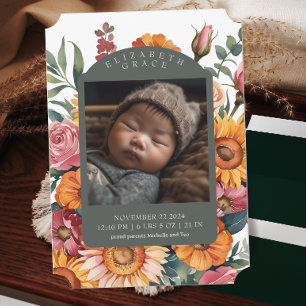 Whimsical Fall Floral Border Birth Ankündigung