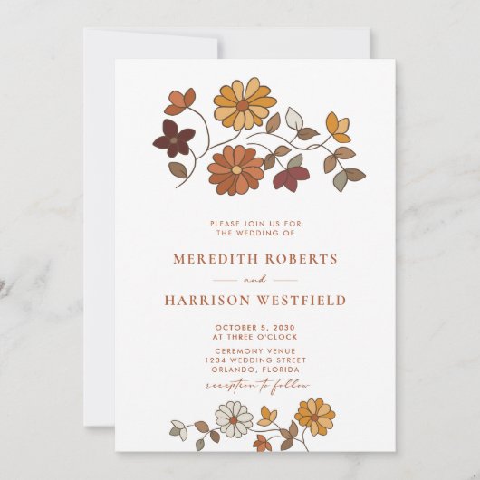 Whimsical Fall Floral QR Code Hochzeit Einladung (Vorderseite)