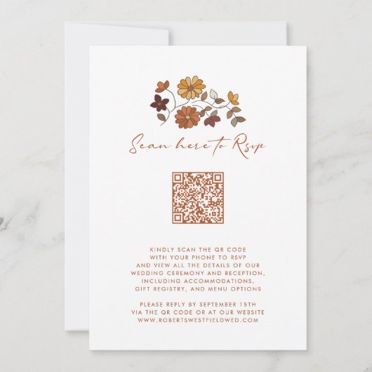 Whimsical Fall Floral QR Code Hochzeit Einladung (Rückseite)