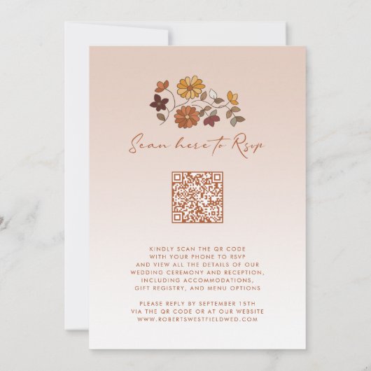 Whimsical Fall Floral QR Code Hochzeit Einladung (Rückseite)