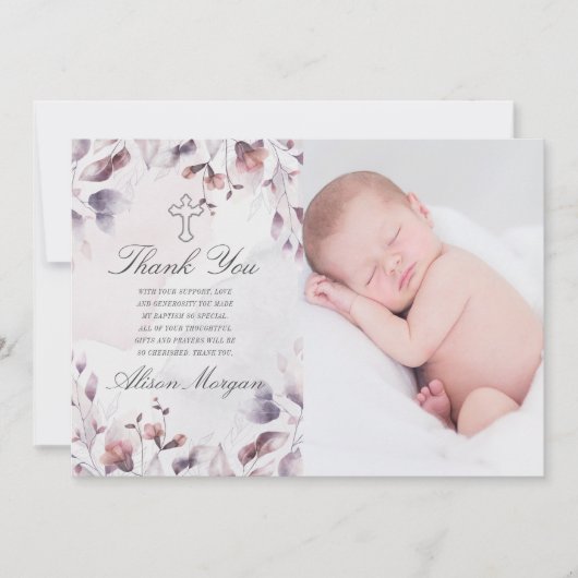 Whimsical Fall florale Taufe danke Ihnen Karte (Vorderseite)