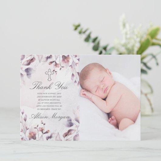 Whimsical Fall florale Taufe danke Ihnen Karte (Stehend Vorderseite)