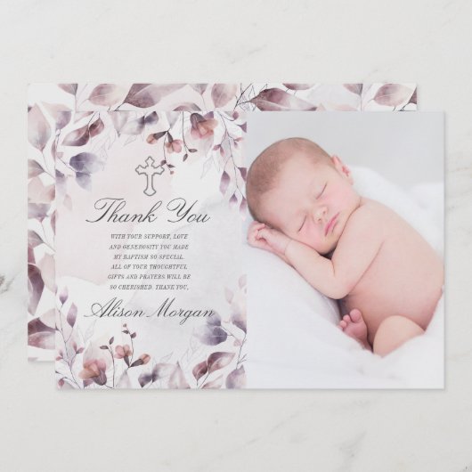 Whimsical Fall florale Taufe danke Ihnen Karte (Vorne/Hinten)