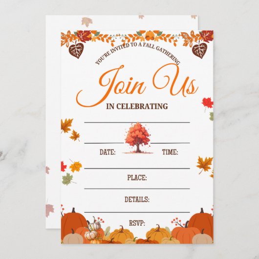 Whimsical Fall Gathering Invitation Einladung (Vorne/Hinten)