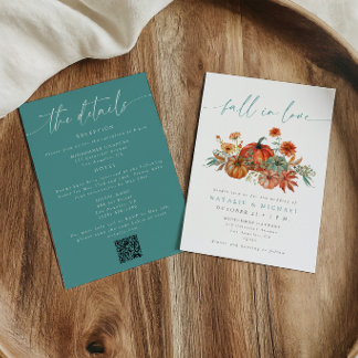 Whimsical Fall in Love QR-Code All-in-One Hochzeit Einladung