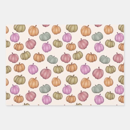 Whimsical Fall Pastel Pumpkin-Muster Geschenkpapier Set (Vorderseite)