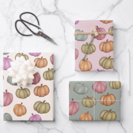 Whimsical Fall Pastel Pumpkin-Muster Geschenkpapier Set