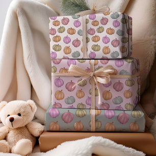 Whimsical Fall Pastel Pumpkin-Muster Geschenkpapier Set