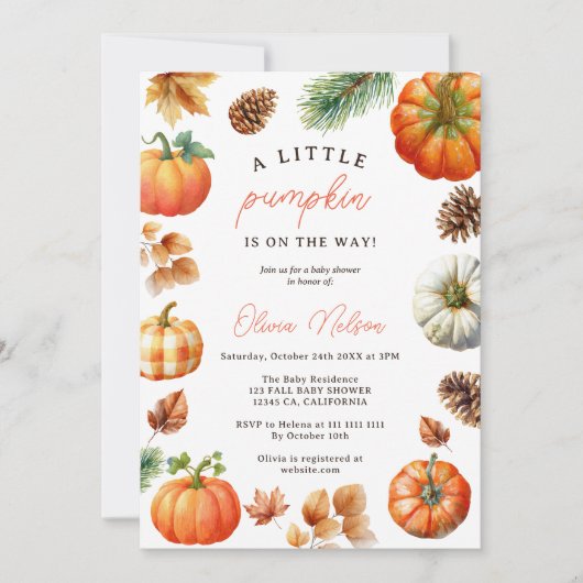 Whimsical Fall Pumpkin Little Pumpkin Baby Dusche Einladung (Vorderseite)