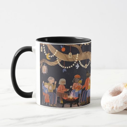 Whimsical Family Campfire – Kind Ones Cozy Moments Tasse (Mit Donut)