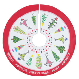 Whimsical Family Names Red Pink Weihnachtsbaumen Polyester Weihnachtsbaumdecke