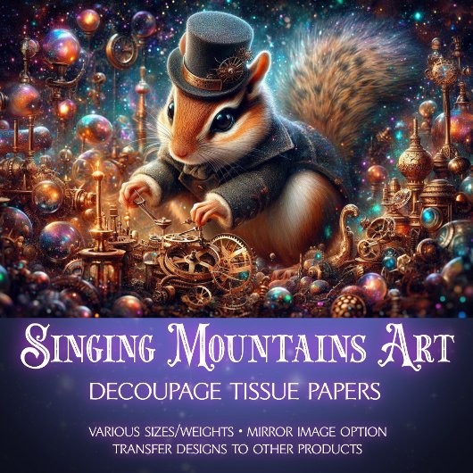 Whimsical Fantasy Art Steampunk Chipmunk Decoupage Seidenpapier