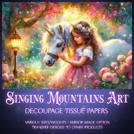 Whimsical Fantasy Art Unicorn And Girl Decoupage  Seidenpapier