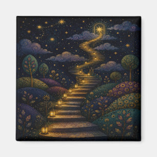Whimsical Fantasy Cartoon-Kunst, Treppe zum Himmel Magnet