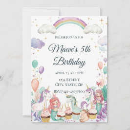 Whimsical Fantasy Creatures Kids Birthday Party Einladung
