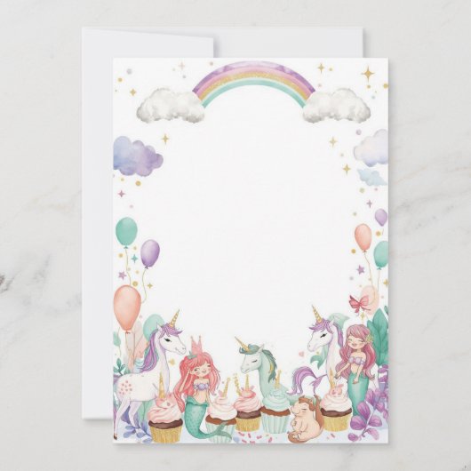 Whimsical Fantasy Creatures Kids Birthday Party Einladung (Rückseite)