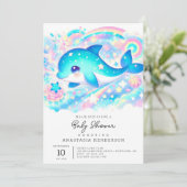 Whimsical Fantasy Dolphin Baby Dusche Einladung (Stehend Vorderseite)
