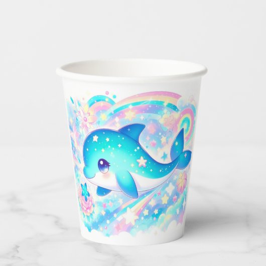 Whimsical Fantasy Dolphin Baby Dusche Pappbecher (Vorderseite)