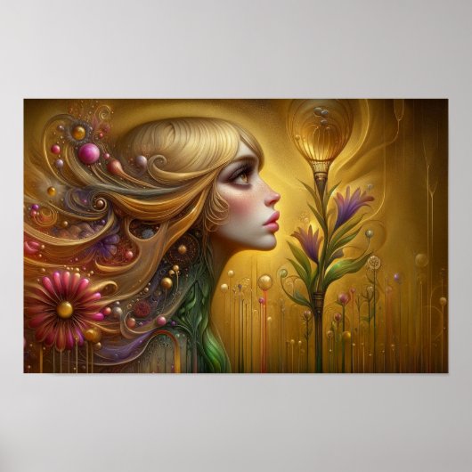 Whimsical Fantasy Floral Weiblichkeit Anderswo Poster (Vorne)