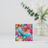 Whimsical Fantasy Flucht von bunten Schmetterlinge Quadratische Visitenkarte (Stehend Vorderseite)