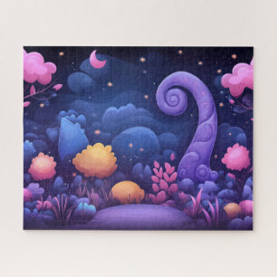 Whimsical Fantasy Forest mit leuchtend rosa Bäume Puzzle