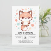 Whimsical Fantasy Fox 1. Geburtstag Einladung (Stehend Vorderseite)