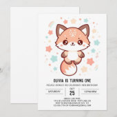 Whimsical Fantasy Fox 1. Geburtstag Einladung (Vorne/Hinten)
