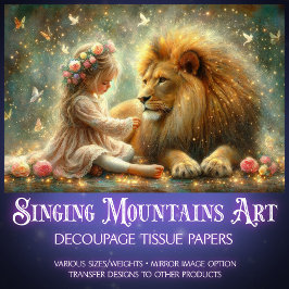 Whimsical Fantasy Friends Girl and Lion Decoupage Seidenpapier