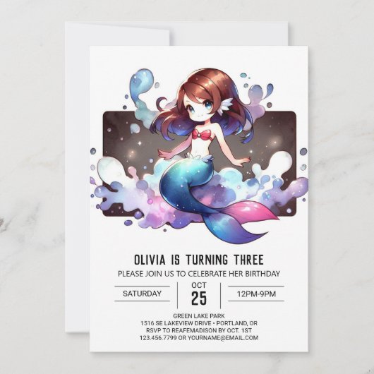 Whimsical Fantasy Mermaid Geburtstag Einladung (Vorderseite)