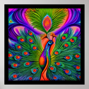 Whimsical Fantasy Multicolored Peacock Poster