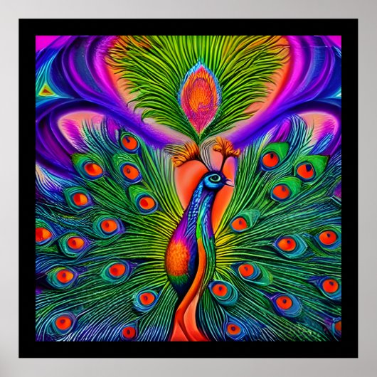 Whimsical Fantasy Multicolored Peacock Poster (Vorne)