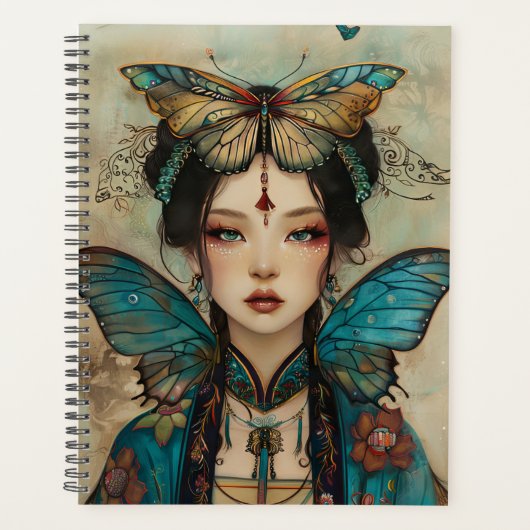 Whimsical Fantasy Portrait Lady mit Schmetterlinge Planer (Vorderseite)