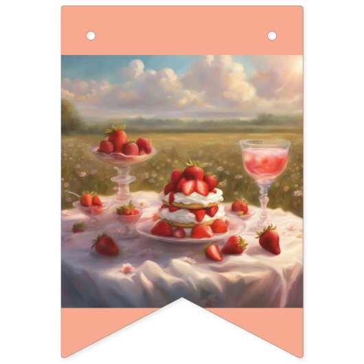 Whimsical fantasy Strawberry short cake birthday  Wimpelkette (Zweite Fahne)