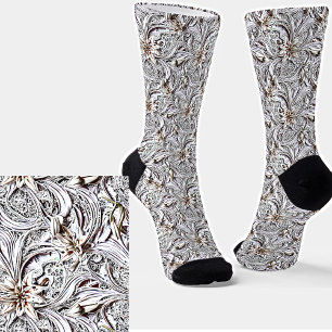 Whimsical Fantasy White Lily Filigree Socken