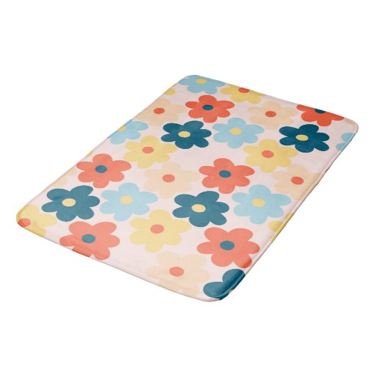 Whimsical farbenfroh floral Retro fröhlich Preppy Badematte (Schrägansicht)