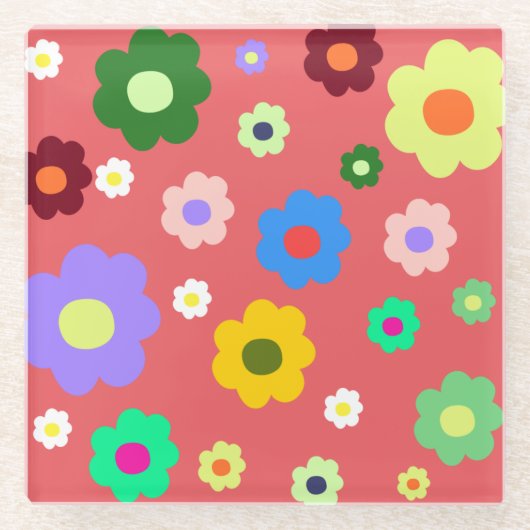 Whimsical farbenfroh florale Retro, fröhlich, prep Glasuntersetzer (Vorderseite)