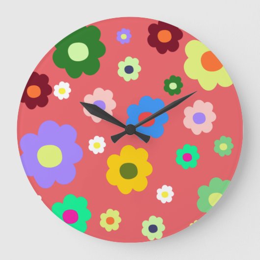 Whimsical farbenfroh florale Retro, fröhlich, prep Große Wanduhr (Vorderseite)