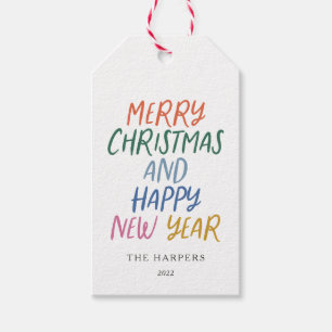 Whimsical farbenfroh frohe Weihnachten Glück Neues Geschenkanhänger