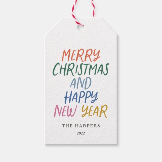 Whimsical farbenfroh frohe Weihnachten Glück Neues Geschenkanhänger (Vorderseite)