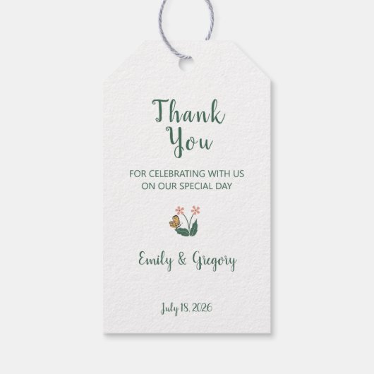 Whimsical farbenfrohe Blume Hochzeit Danke Geschenkanhänger (Rückseite)