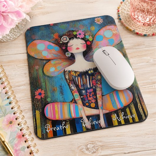 Whimsical farbenfrohe Fairy Doing Yoga Custom Mousepad