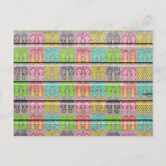 Whimsical farbige Sandalen Vintage Holztextur Postkarte (Vorderseite)