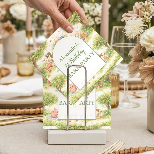 Whimsical Farm Animals Barnyard 1st Birthday Serviette