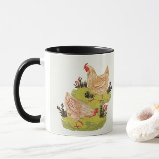 Whimsical Farm Hens Mug Tasse (Mit Donut)