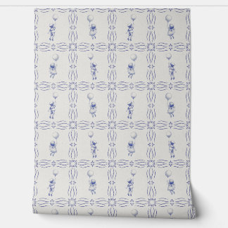 Whimsical faux crackle blue Delft style nursery Tapete