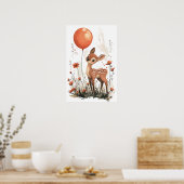 Whimsical Fawn Holding Orange Ballon in Wildfloss Poster (Küche)