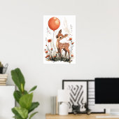 Whimsical Fawn Holding Orange Ballon in Wildfloss Poster (Heimbüro)